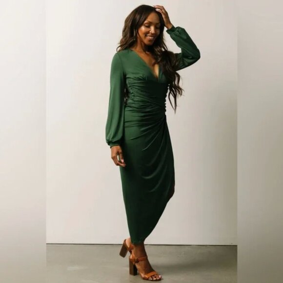 Baltic Born | Torino Ruched Midi Dress in Hunter Green Formal Event | Large - Picture 5 of 16